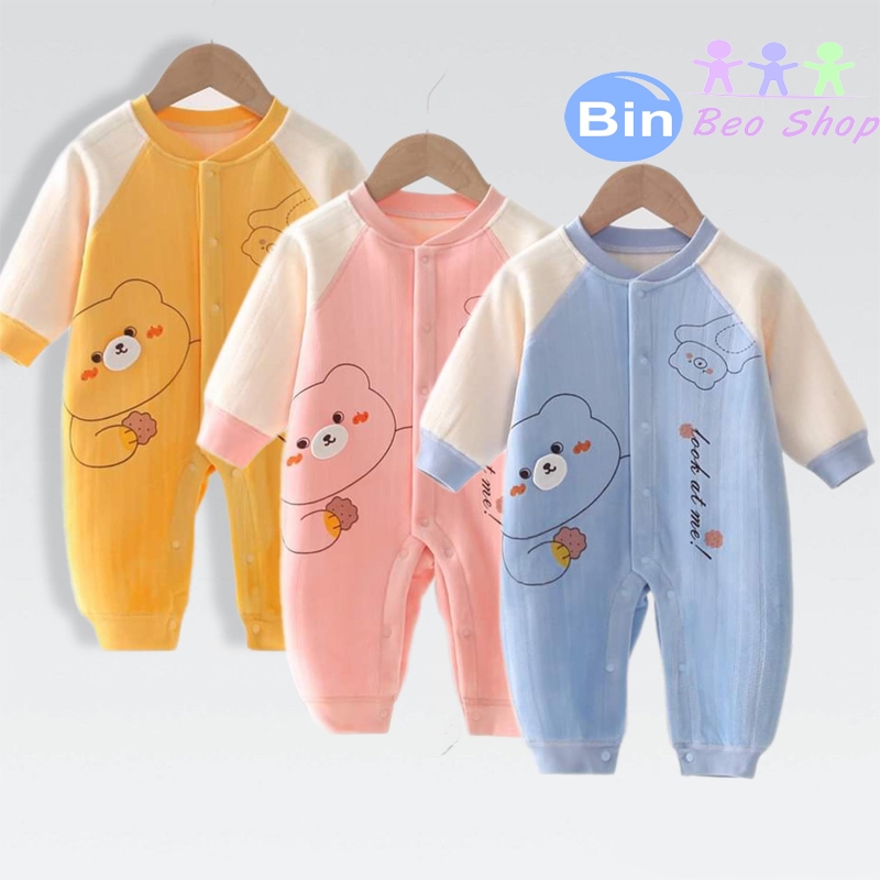 Bộ đồ liền thân vải nhung lót nỉ dày dặn cho bé trai bé gái sơ sinh mặc ấm mùa đông hàng quảng châu