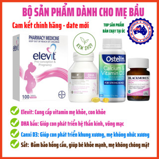 COMBO BẦU ÚC - BỘ TỨ VITAMIN ÚC DÀNH CHO BÀ BẦU (Elevit bầu, Canxi Ostelin bầu, DHA bioisland bầu, Sắt blackmores bầu)
