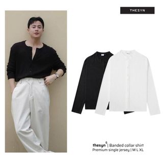 Áo sơ mi cổ tàu form dáng hàn quốc THESYN, Áo sơ mi chất liệu thun gân thoải mãi, Local Brand THESYN