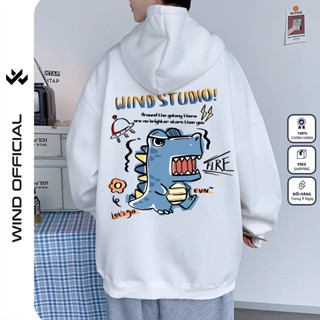 Áo hoodie unisex form rộng WIND Khủng Long Fire hoodie nút bấm thời trang nam nữ nỉ bông oversize