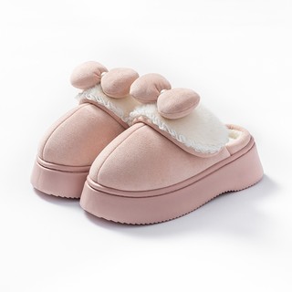 Dép bông nữ thời trang ulzzang 2 Nơ đế độn 6cm đi cực êm chân và ấm phong cách Hàn Quốc TH-72