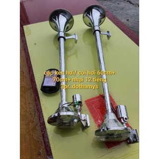 Còi hơi -kèn hơi INOX dài 70cm, 60cm 12v 24v cho xe có bình hơi+ nhại 12 tiếng 3pr