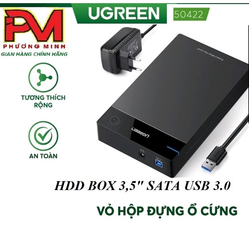 HDD Box 3,5" Sata Usb 3.0 Hỗ Trợ HDD 10TB UGREEN 50422 50423_Hàng chính hãng