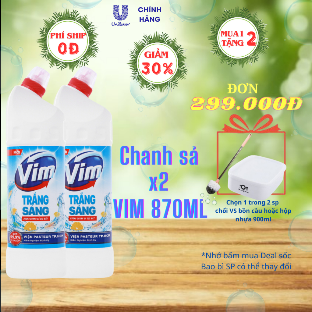 Combo 2 Gel Tẩy Rửa Vim Trắng Sáng hương chanh sả 870ml/Chai