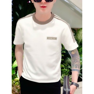 Áo thun nam ngắn tay cổ tròn thêu chữ nổi vicen phối viền ADD vải cotton dày dặn co giãn fom vừa áo không cổ nam VB002