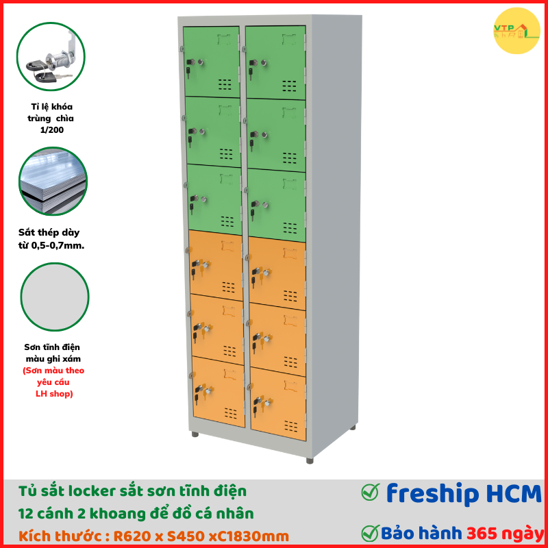 [FREESHIPHCM]  Tủ sắt locker 12 ngăn kiểu TS986-2K