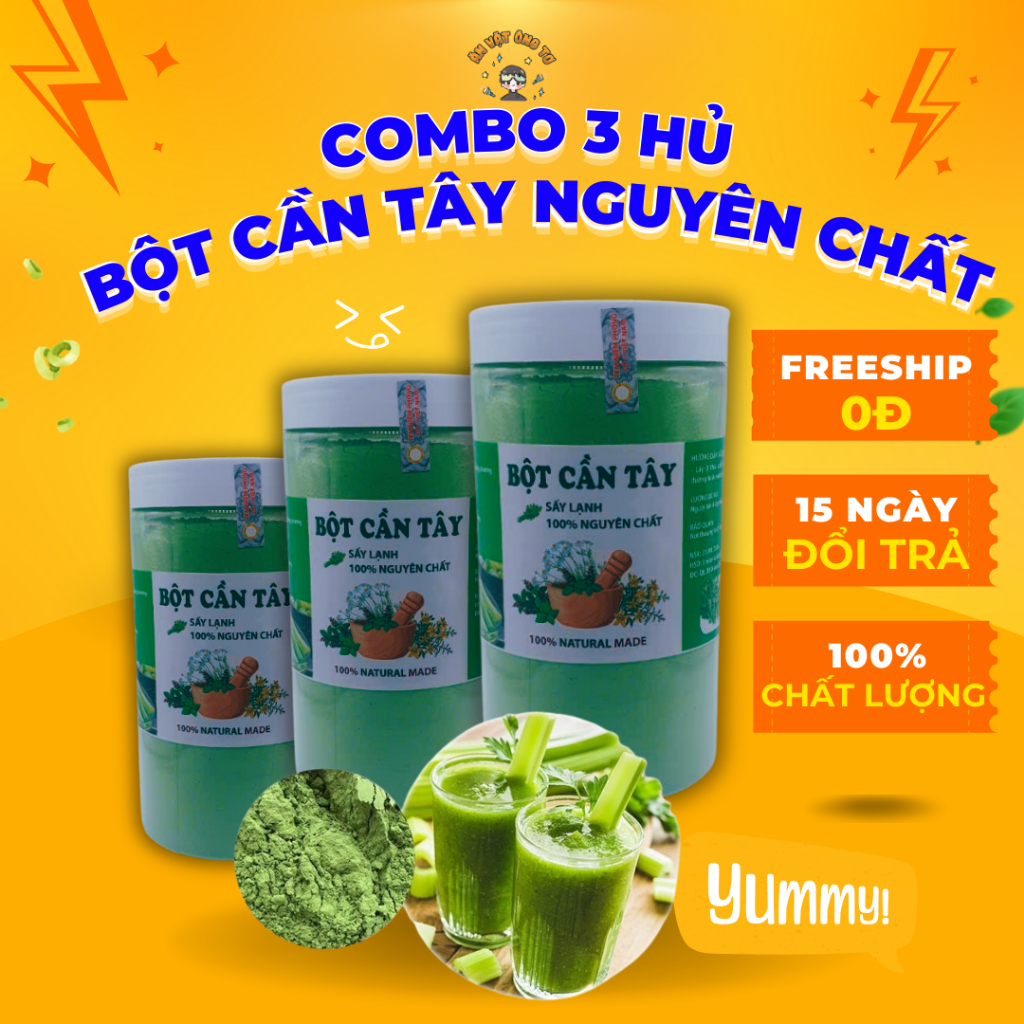 Combo 3 Hủ Bột cần tây nguyên chất Đà Lạt Farm giúp thanh lọc cơ thể, hỗ trợ giảm cân hũ 500gr