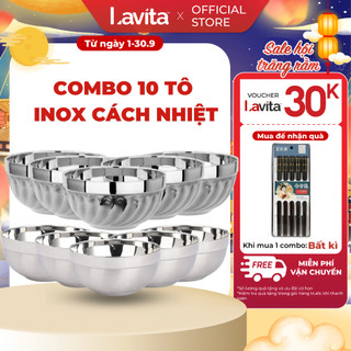 Combo 10 Tô inox 304 Delio có 2 lớp cách nhiệt kiểu dáng Hàn Quốc