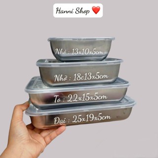 Hộp inox chống rỉ 304 kèm nắp nhựa đựng đồ ăn bảo quản thực phẩm tủ lạnh đa năng sử dụng được cho lò vi sóng tiện lợi
