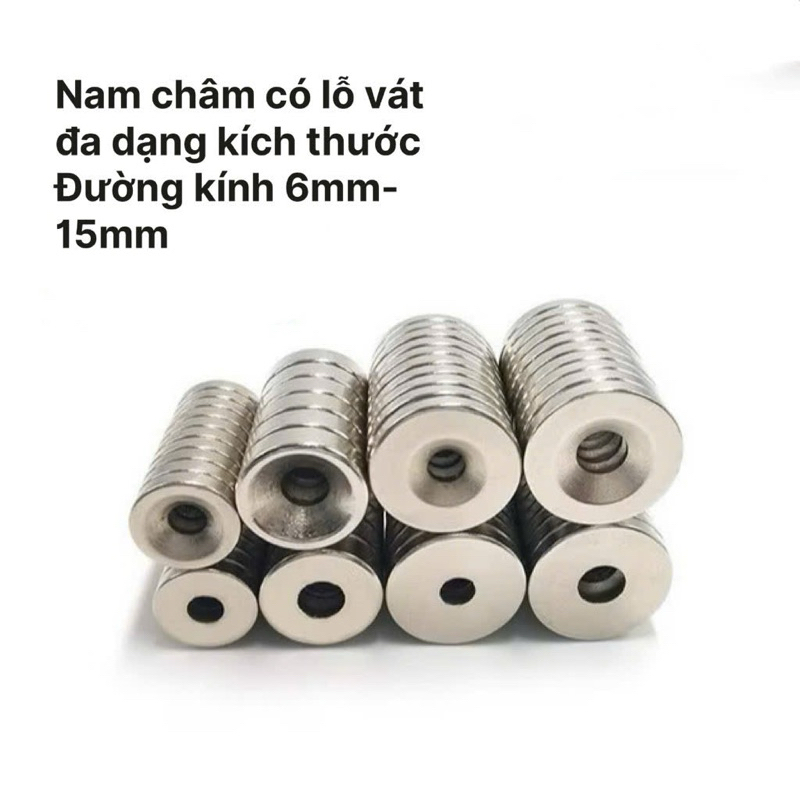 Nam châm đất hiếm có lỗ. Nam châm câu cá. 6,5x1,8 lỗ thẳng 2mm, 8x3 lỗ 3mm, 10x3 lỗ 3-4mm, 10x4 lỗ 3-4mm, 10x5 lỗ 4mm