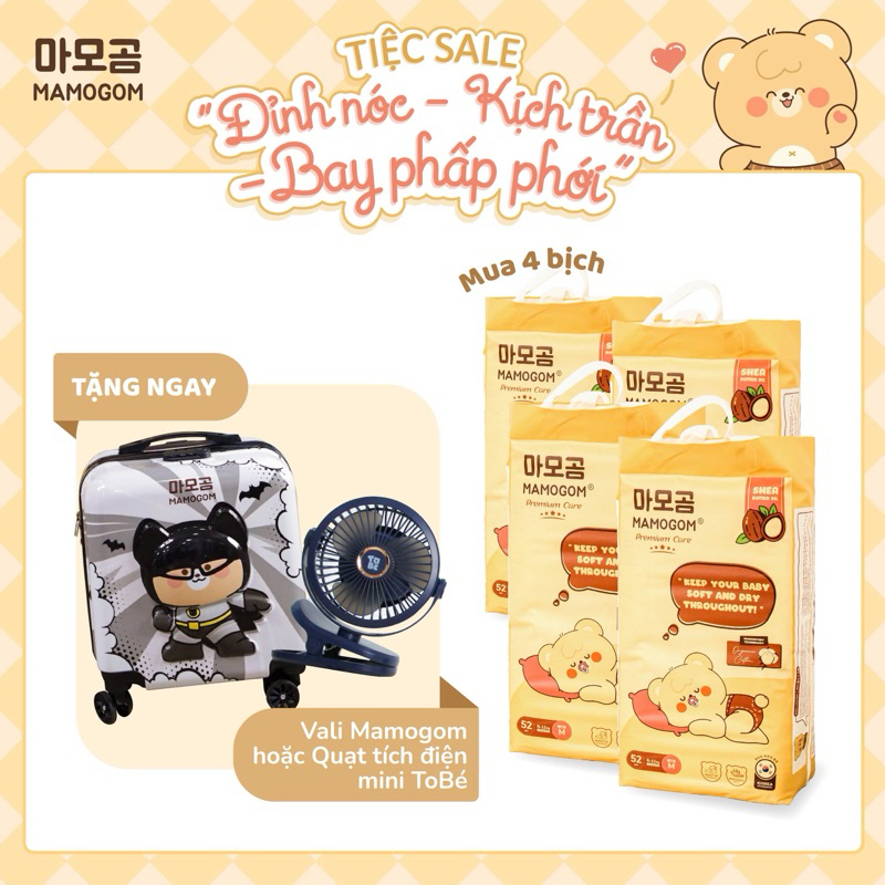 [Tặng Vali hoặc Quạt tích điện ]COMBO 4 bịch Tã/Bỉm quần MAMOGOM hữu cơ Hàn Quốc