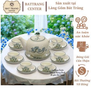 (4 MẪU) Gốm sứ Bát Tràng-Bộ ấm trà MEN KEM-dáng Minh Long vẽ Hoa Sen