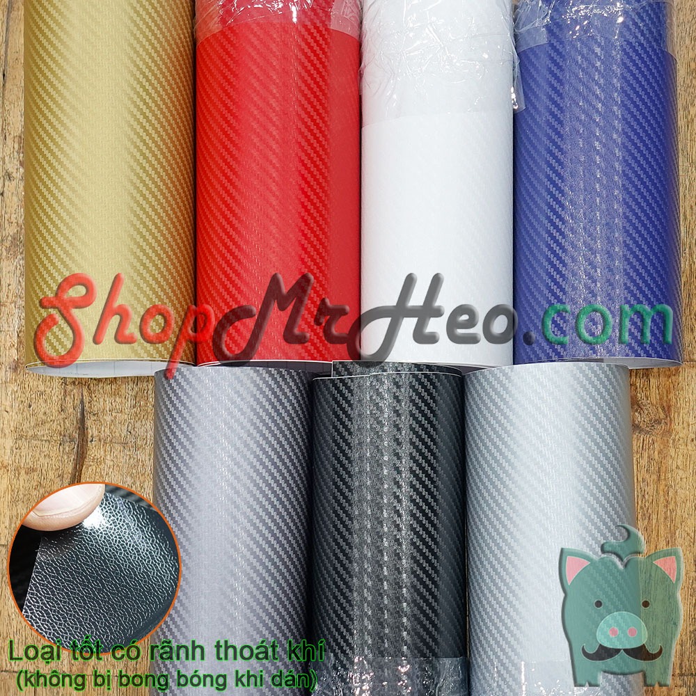 [Cuộn 30,60cm] Decal Vinyl Carbon 3D Nhiều Màu - Vinyl Dán Điện Thoại, Laptop, Xe, Oto