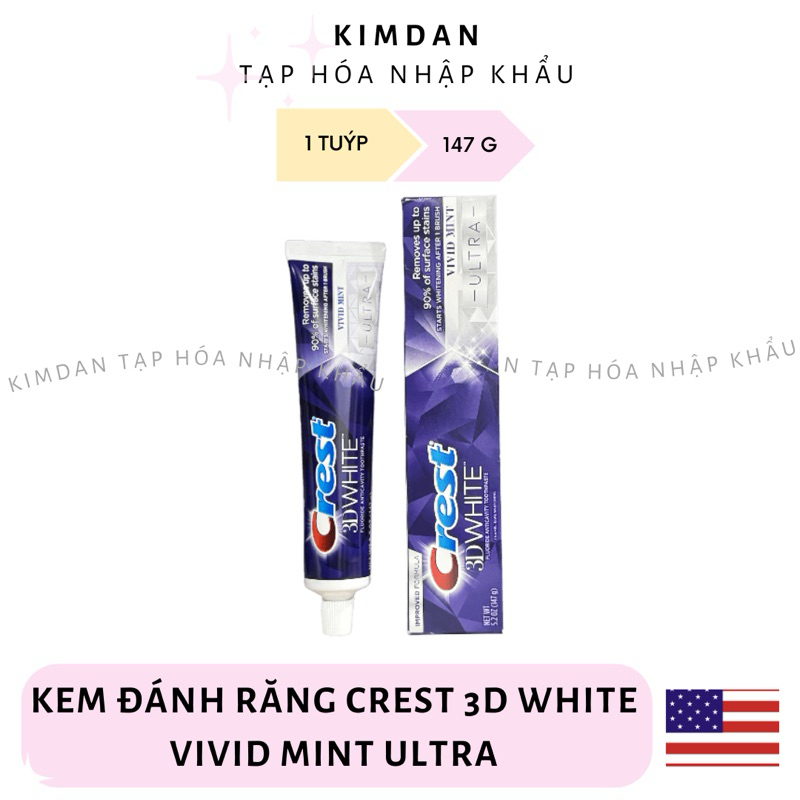 [NK MỸ] KEM ĐÁNH RĂNG CREST 3D WHITE ULTRA VIVID MINT 147G