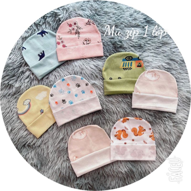 Mũ Sơ Sinh 1 Lớp - Cao Cấp Cho Bé Chất Cotton Mềm Mại (0-3 tháng)