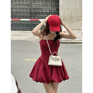 Đầm 2 dây phối kiểu from bí xòe free size dưới 52kg