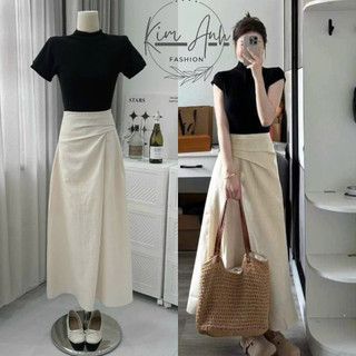Váy maxi Đầm xoè áo thun ôm body cổ trụ Váy dự tiệc phong cách công sở basic mặc đi chơi siêu xinh