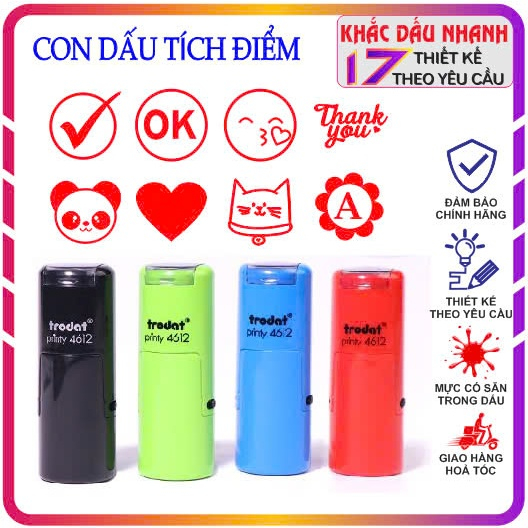 Khắc con dấu khen tặng, sticker logo theo yêu cầu - Khắc con dấu tích điểm tròn 1.2cm hiệu Trodat