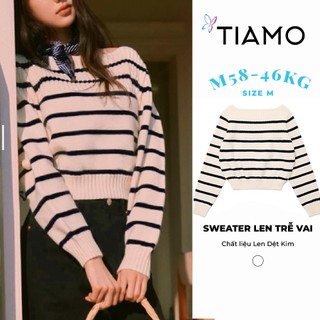   Dệt Kim  Áo Sweater Len Dệt Kim TIAMO CLOSET Áo Len Nữ Trễ Vai Sọc Ngang Vân Nổi Mùa Xuân WT24F084 
