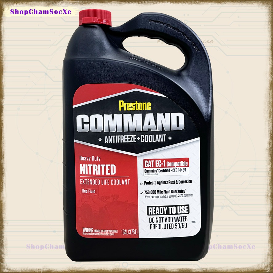 Nước làm mát động cơ Prestone Command dùng cho xe ô tô tải nặng (dung dịch màu đỏ) can 1 gal Hàng Mỹ