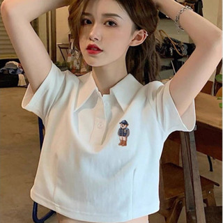 Áo thun croptop polo logo Gấu R bóng chày in góc siêu hot