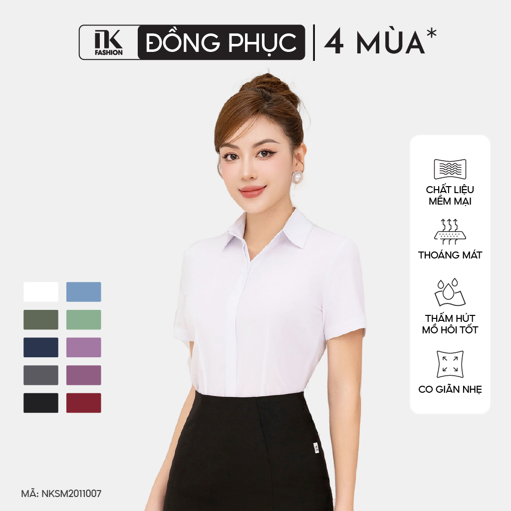 Áo Sơ Mi Nữ Công Sở NK Fashion Kiểu Dáng Basic Trơn Dáng Ôm, Co Giãn, Không Nhăn NKSM2011007