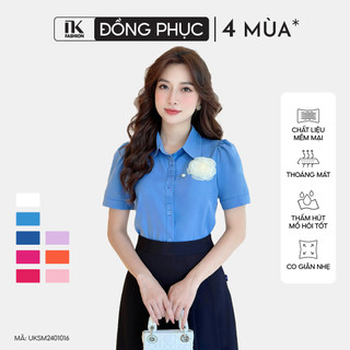 Áo Sơ Mi nữ UK Fashion cổ đức cọc tay mí nẹp, chất liệu lụa không nhăn UKSM2401016