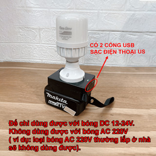 Đế Đèn LED E27 2 Cổng USB - Dùng Pin Phổ Thông 18V-21V, Chân M21 40mm, Thắp Sáng Khẩn Cấp