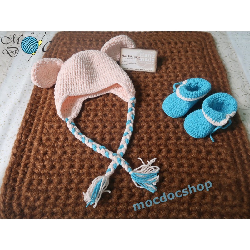Giày nón len handmade cho bé trai 0-12 tháng