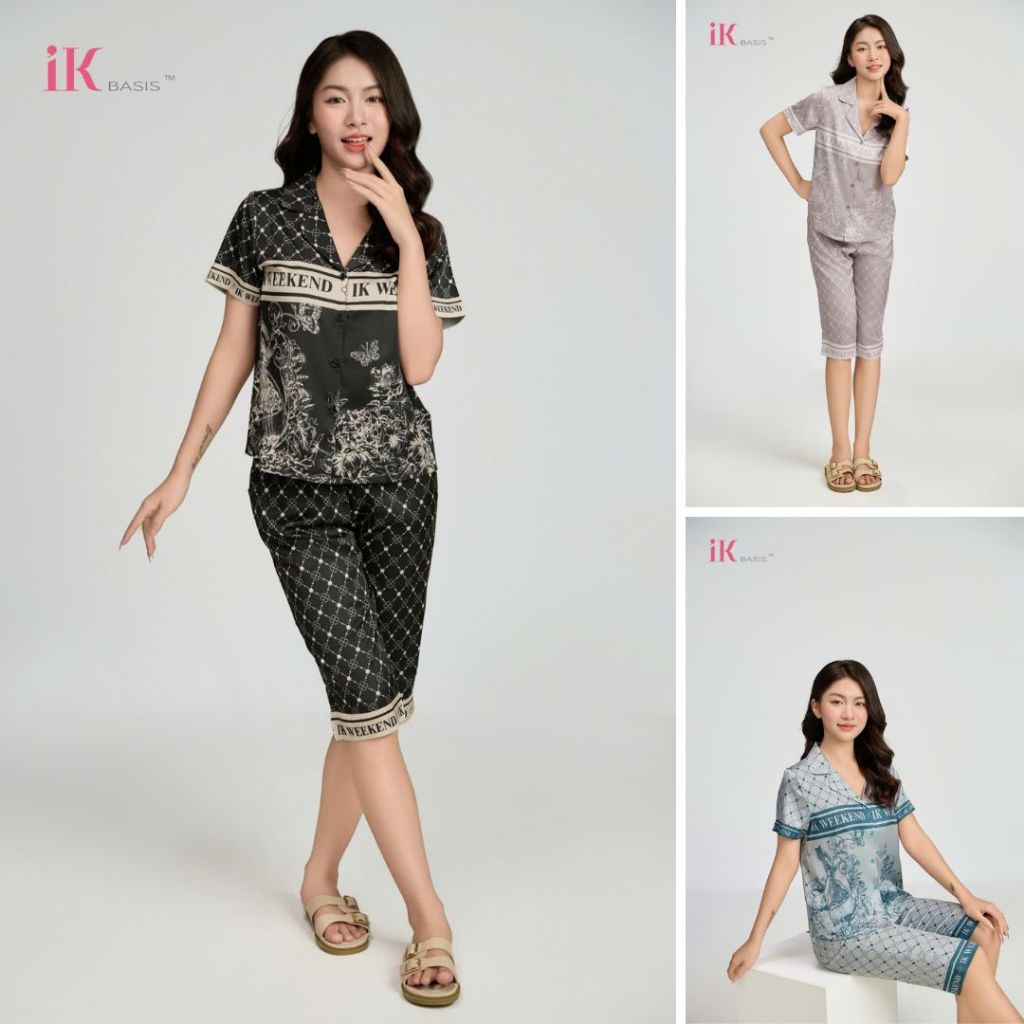 Set pijama nữ IK siêu đẹp, chất lụa luxury mềm mịn thoáng mát, họa tiết trẻ trung kiểu dáng áo tay c