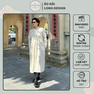 Áo Dài Nam Áo Dài Ngũ Thân Cách Tân Bê Cháp Mặc Tết Vải Linen Kem - Áo Dài Long Design
