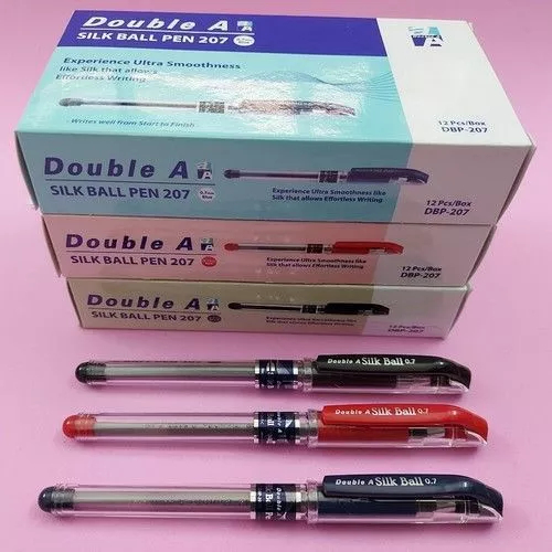 Bút Bi Double A Silk Ball Ngòi 0.7mm (12 cây/hộp) - Nắp đậy sang trọng, Công nghệ chống mỏi tay tiên tiến.