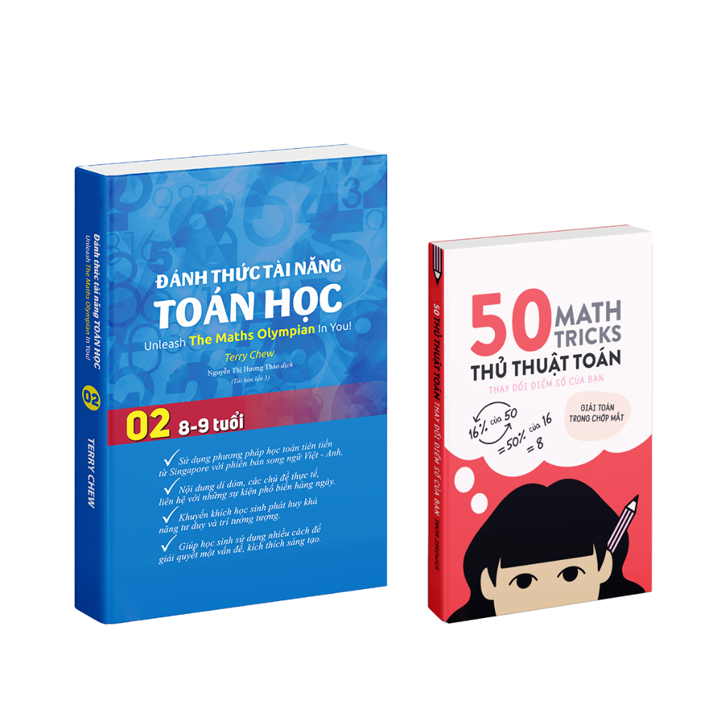 Combo sách Đánh thức tài năng toán học 2 và 50 thủ thuật toán Sách toán lớp 2 lớp 3 Á Châu Books