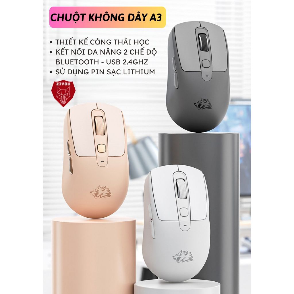 Chuột Bluetooth Không Dây Ziyou Free Wolf A3 Chip PAW3212 Siêu Mượt Dùng Văn Phòng, Chơi Game | BigBuy360 - bigbuy360.vn