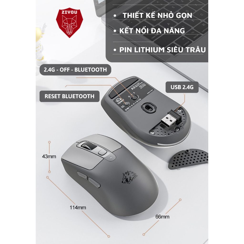 Chuột Bluetooth Không Dây Ziyou Free Wolf A3 Chip PAW3212 Siêu Mượt Dùng Văn Phòng, Chơi Game | BigBuy360 - bigbuy360.vn