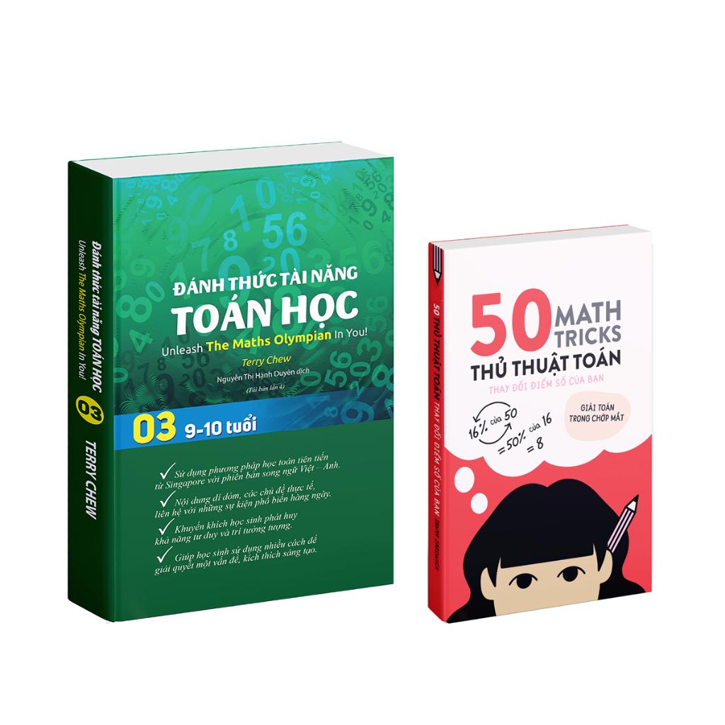 Combo sách Đánh thức tài năng toán học 3 và 50 thủ thuật toán Sách toán lớp 3 lớp 4 - Á châu Books