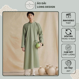 Áo Dài Nam Áo Dài Ngũ Thân Cách Tân Bê Cháp Mặc Tết Vải Linen Màu Cốm - Áo Dài Long Design
