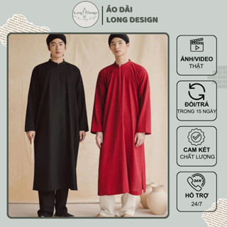 Áo Dài Nam Áo Dài Ngũ Thân Cách Tân Bê Cháp Mặc Tết Vải Linen Màu Đỏ Đen - Áo Dài Long Design