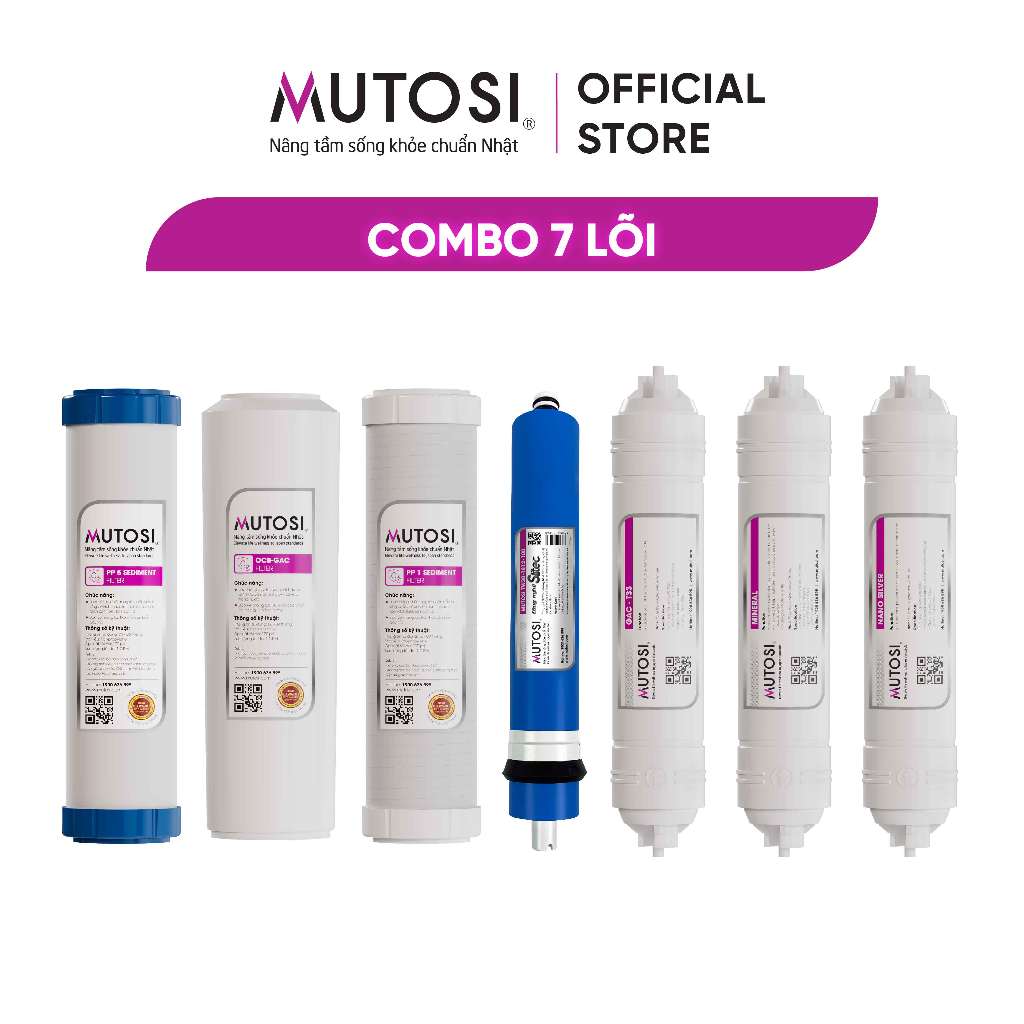 Combo 7 Lõi Lọc cho Máy Lọc Nước Mutosi (hệ lõi thô thường)