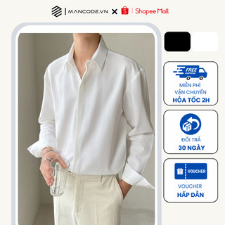 Áo sơ mi nam MANCODE dài tay giấu cúc cổ bẻ chất vải lụa cotton thoáng mát phong cách Hàn Quốc SM01