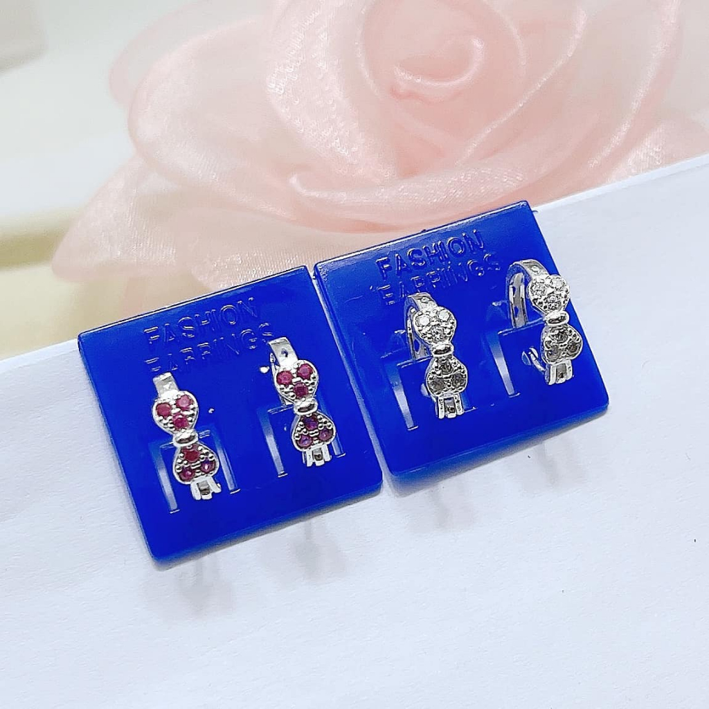 Bông tai trẻ em hình nơ chất liệu bằng bạc ta MS05c