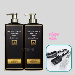  Dầu gội đầu Ailise siêu mượt phục hồi tóc hư tổn dầu gội keratin organic Biotin 1000mlx2 Az008 tặng nón trùm ủ tóc 