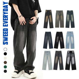 Quần Jean Nam Ống Rộng Dáng Suông Chất Vải Dày Dặn Màu Đen Trầm SMOKE V.1