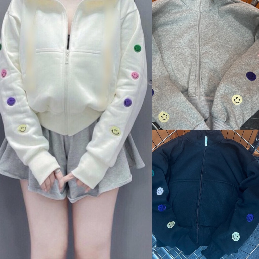 [ICON] Áo Khoác Nỉ CỔ TRỤ Tay Thêu MẶT CƯỜI ICON Mới Chất Nỉ ẤM ÁP