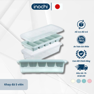 Khay đá 5 viên dành cho tủ lạnh có nắp đậy kèm hộp đựng đá tiện lợi kháng khuẩn Kari Inochi