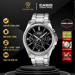 Đồng Hồ Nam MTP-1375D-1AVDF Màu Đen Kim Bạc Dạ Quang 6 Kim Mặt Kính Khoáng 42mm Chống Nước Dây Kim Loại Không Gỉ Cao Cấp