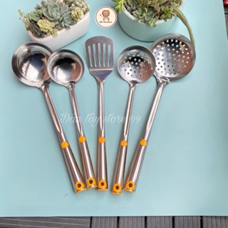 Muôi múc canh, môi lỗ thủng ăn lẩu, xẻng lật inox không gỉ, cán cách nhiệt sang trọng