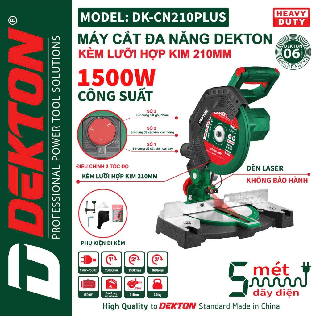 Máy Cắt Góc  Dekton/ DK-CN210PLUS / 1500W / Cắt Nghiêng 45 Độ / Có Chỉnh Tốc Độ / Laser Soi Cắt .