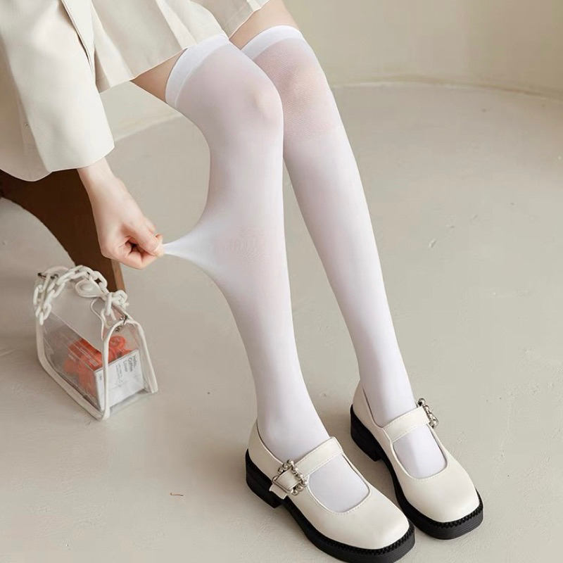 Tất Nữ Cổ Cao Đùi Trơn Đen Trắng, Vớ Cosplay Lolita Nhiều Độ Dài, Tất Đầu Gối Dành Cho Nữ tt5 Orla