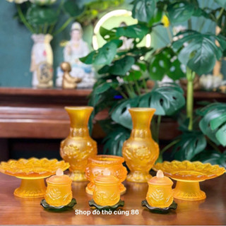 Bộ Thờ Cúng Lưu Ly Vàng Cao Cấp, Lư Hương, Bình Hoa, Đĩa Trái Cây, Chum Nước - Đồ Thờ Cúng 86